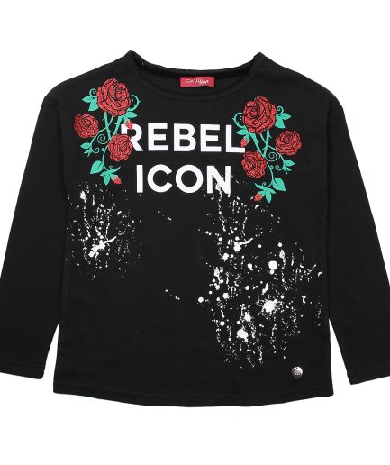 REBEL ICON BLACK T.Shirt For Girls - GAUDI